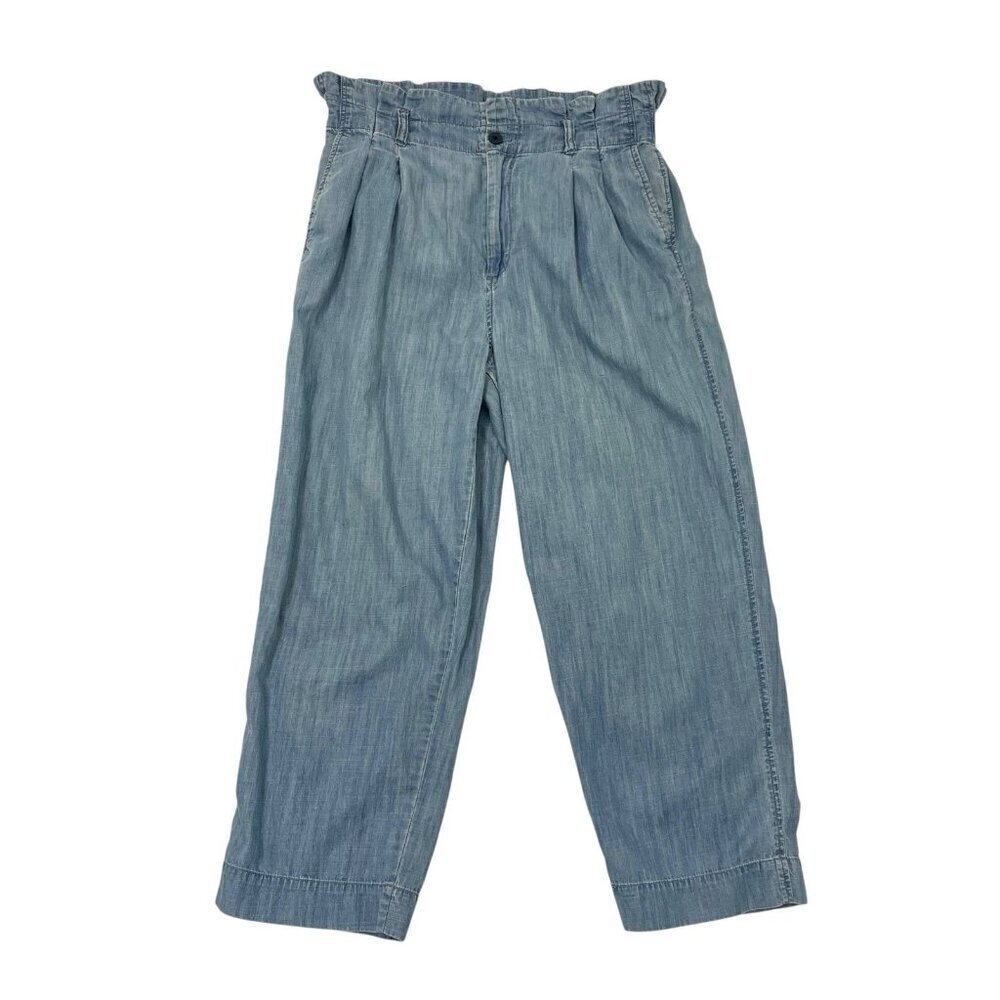 Madewell Denim Paperbag Pleated High-Rise Trouser Pants Slim Leg Blue size 10